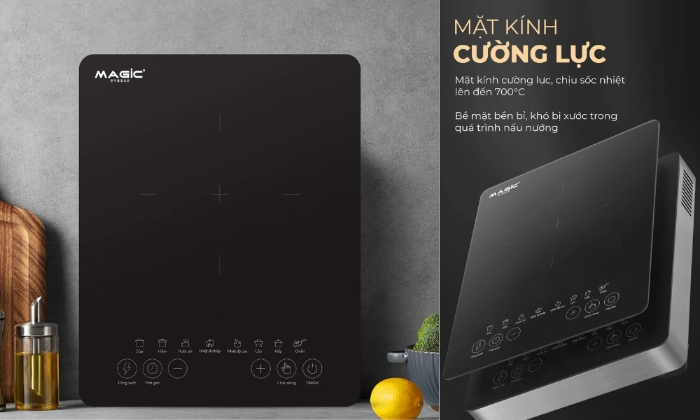 Bếp Điện Từ Magic A-52 1500W sở hữu thiết kế hiện đại, mặt bếp kính cường lực