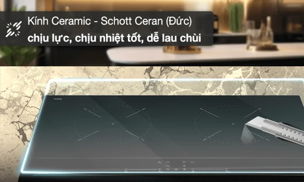 Mặt kính Schott Ceran sáng bóng, chịu lực và chịu nhiệt vượt trội