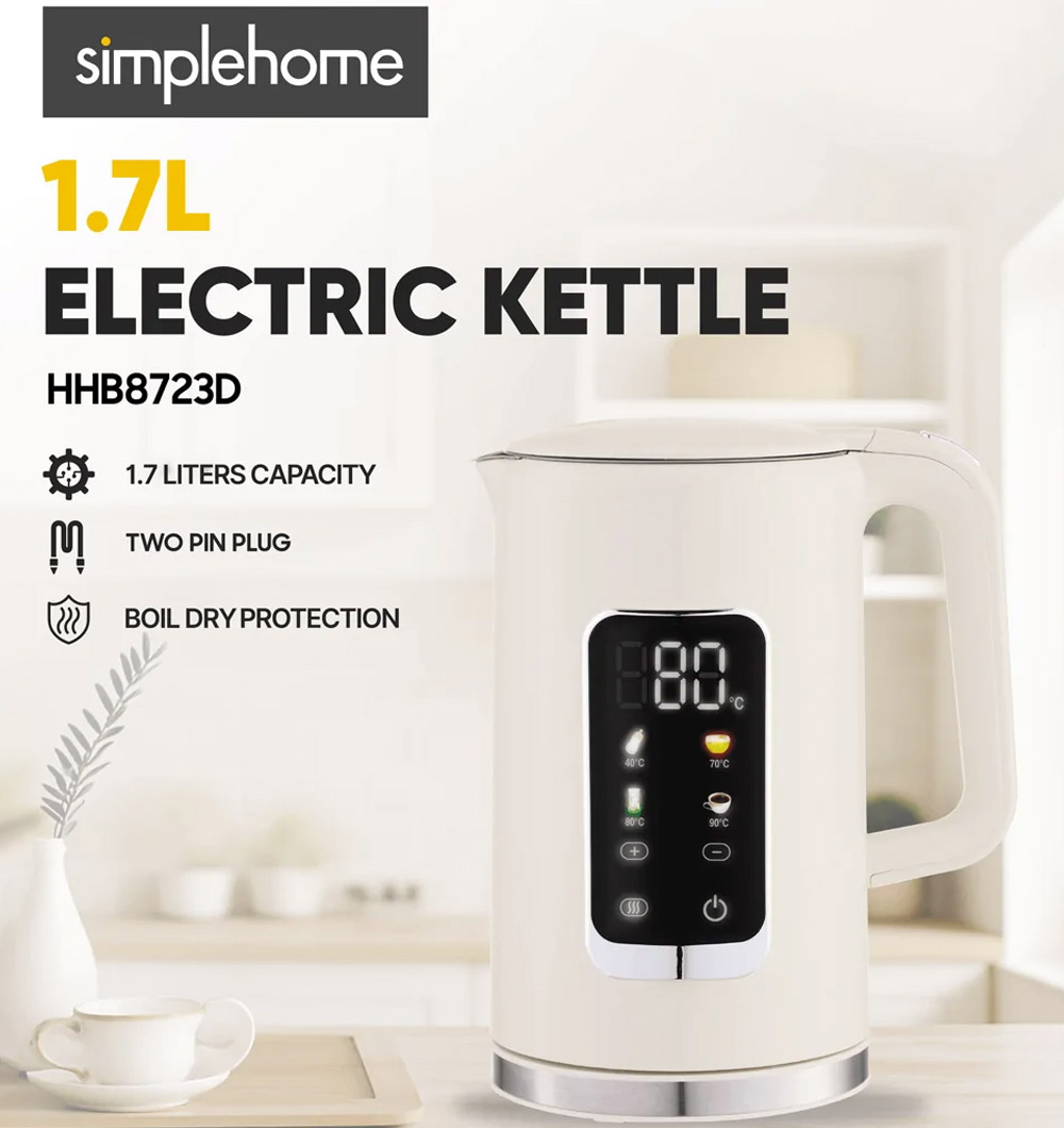 Bình Đun Siêu Tốc 2 Lớp HHB8723D Màu Kem có kiểu dáng hiện đại 