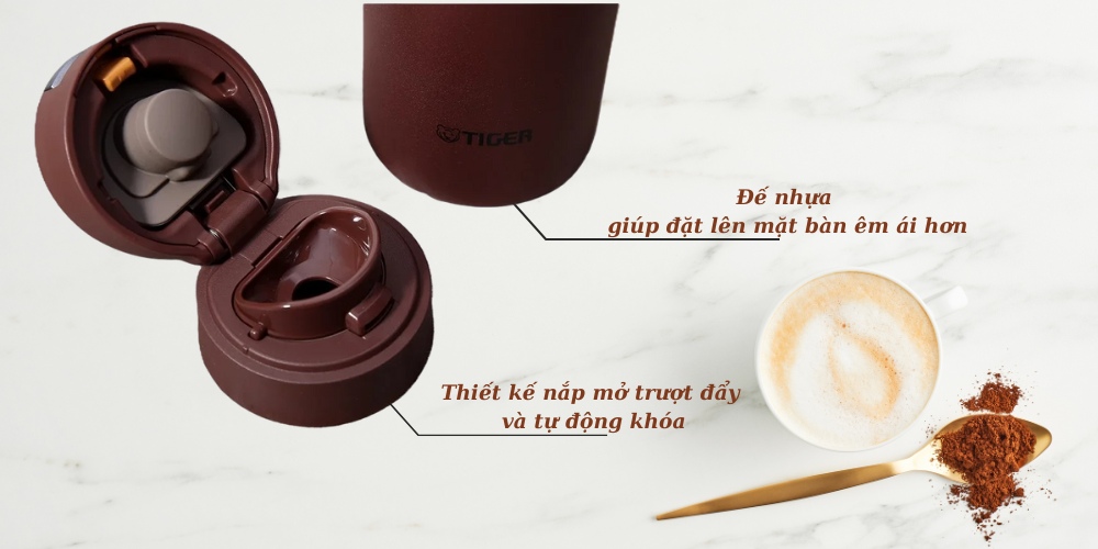 Bình Giữ Nhiệt Tiger MCX-A352ROV thiết kế nắp mở trượt đẩy và tự động khóa