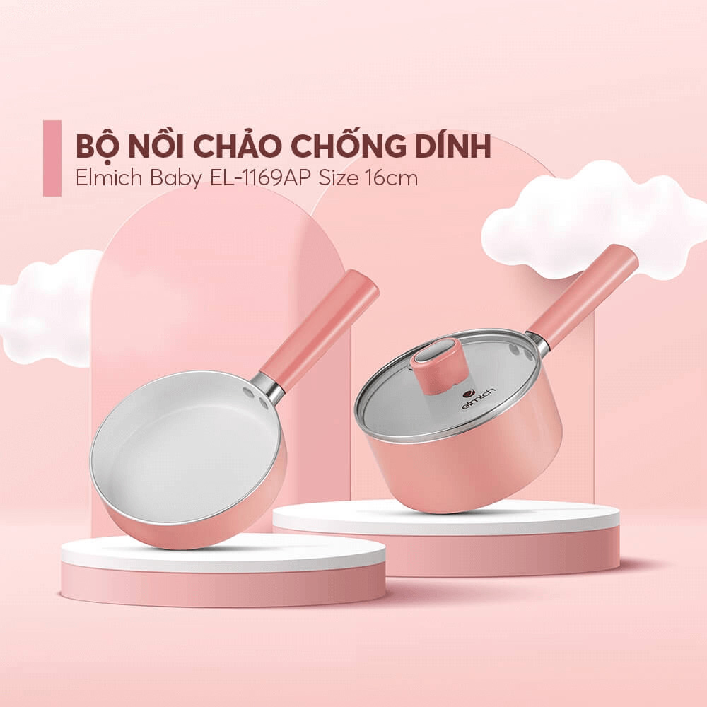 Bộ Nồi Chảo Ceramic Elmich Baby EL1169AP tô điểm cho không gian bếp