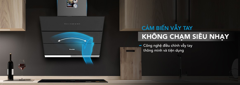 Máy Hút Mùi Áp Tường HKH9688 hỗ trợ cảm biến vẫy tay không chạm