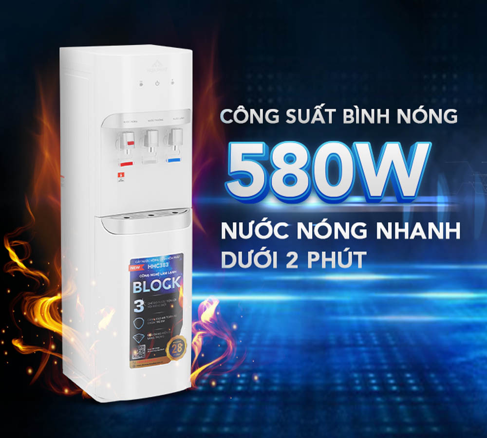Cây Nước Nóng Lạnh Hòa Phát HHC383 làm nóng nước trong dưới 2 phút