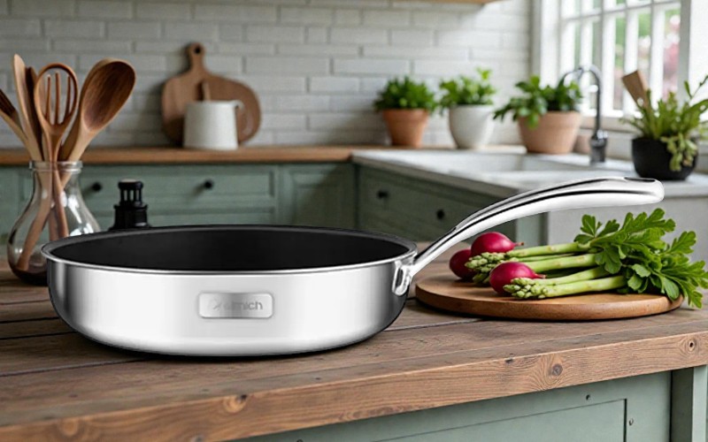Chảo inox cao cấp 2 lớp đáy liền Elmich Trimax 28 cm có thiết kế hiện đại 