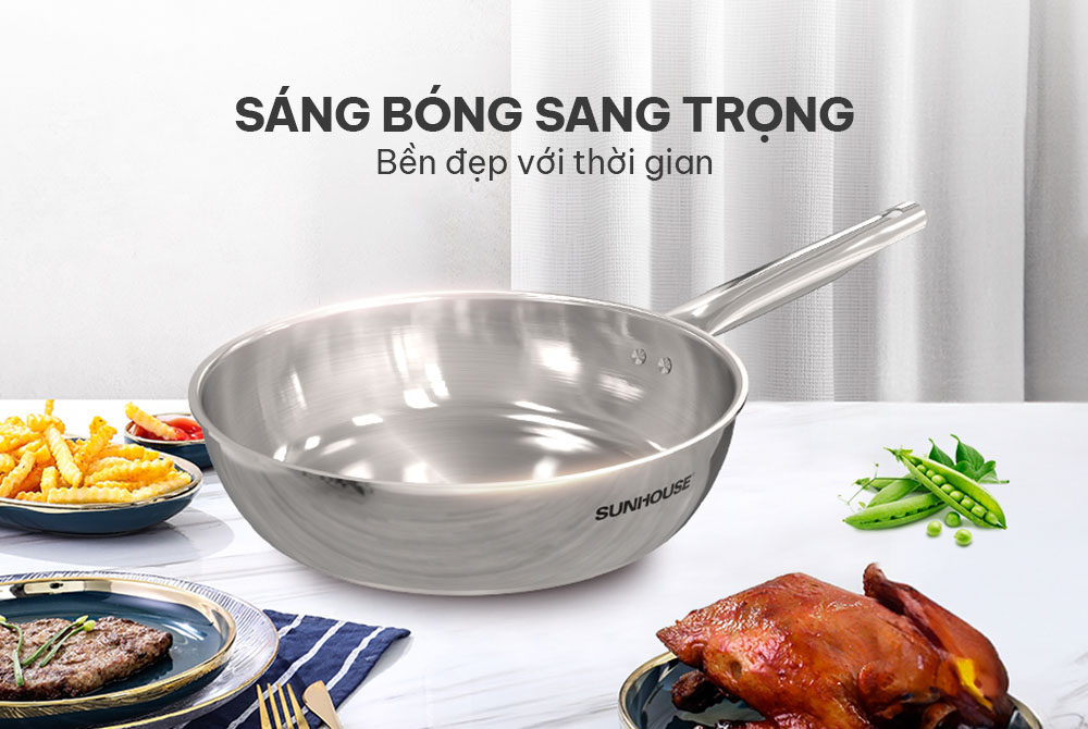 Chảo Inox Đa Lớp Sunhouse IN24M6 có thiết kế đơn giản