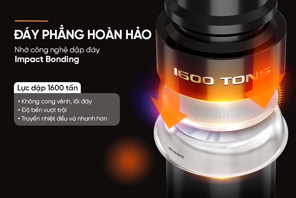 Chảo Sunhouse IN16M3 có đáy phẳng hoàn hảo