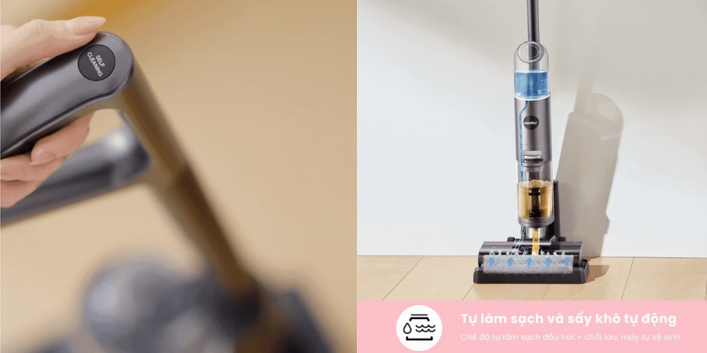 Chế độ tự làm sạch đầu hút và chổi lau trên Comfee CXC05APGY