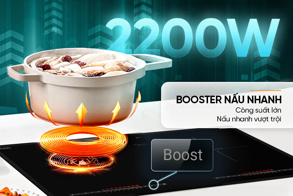 Chức năng Booster trên Bếp Đôi Điện Từ Mama MMB82102-TMT