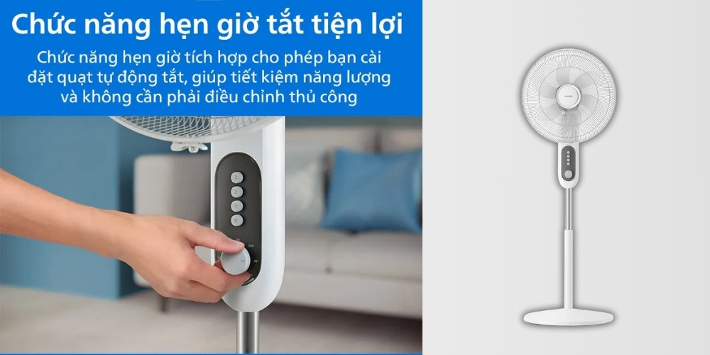 Chức năng hẹn giờ cho phép cài đặt quạt Philips CX1220/00 tự động tắt
