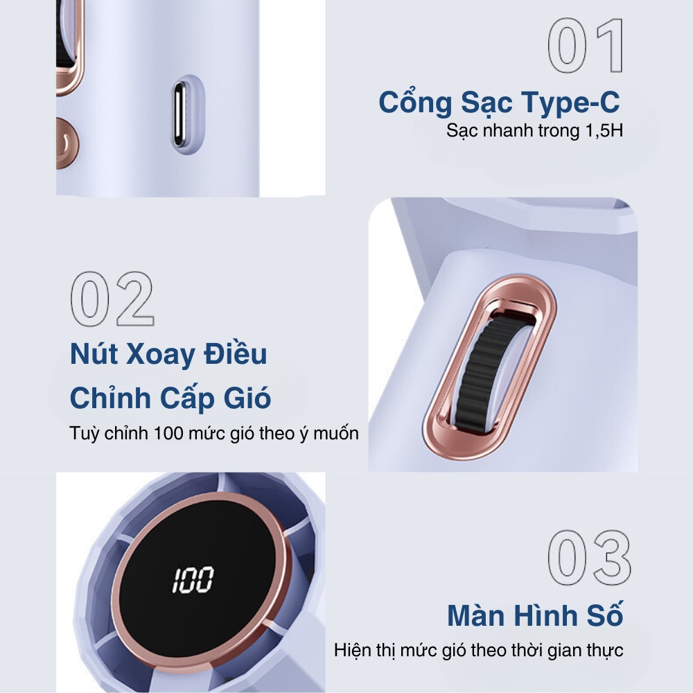 Cổng sạc Type-C giúp sạc nhanh quạt Kachi MK400 trong 1.5 giờ