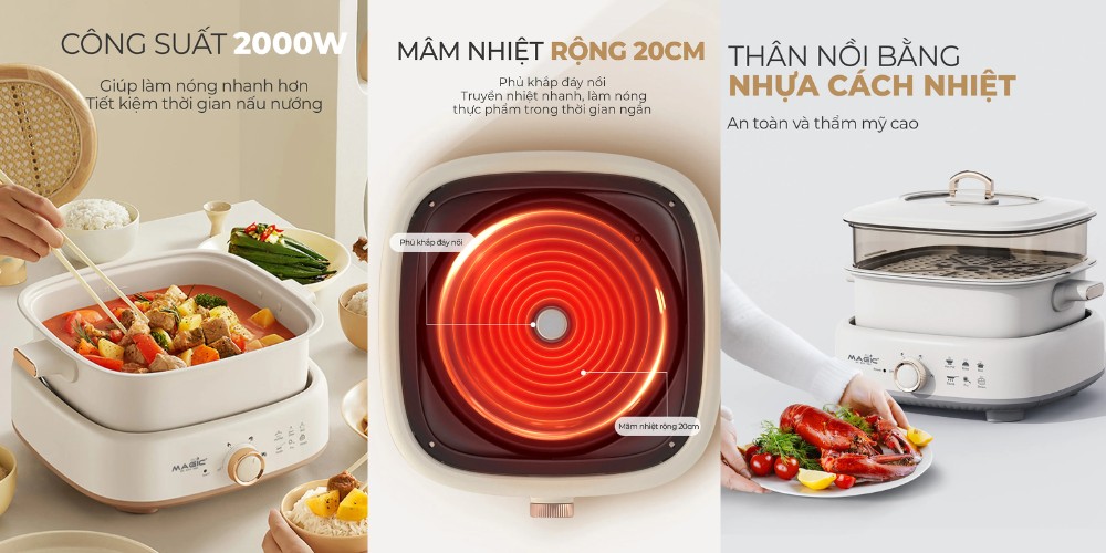 Công suất 2000W và mâm nhiệt rộng giúp Eco AC-281 nấu nướng nhanh chóng