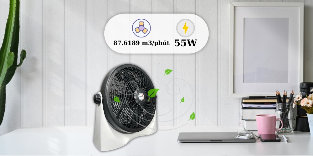 Công suất 55W và lưu lượng gió lớn của Quạt Tản Gió Fujipova FJ400-5S