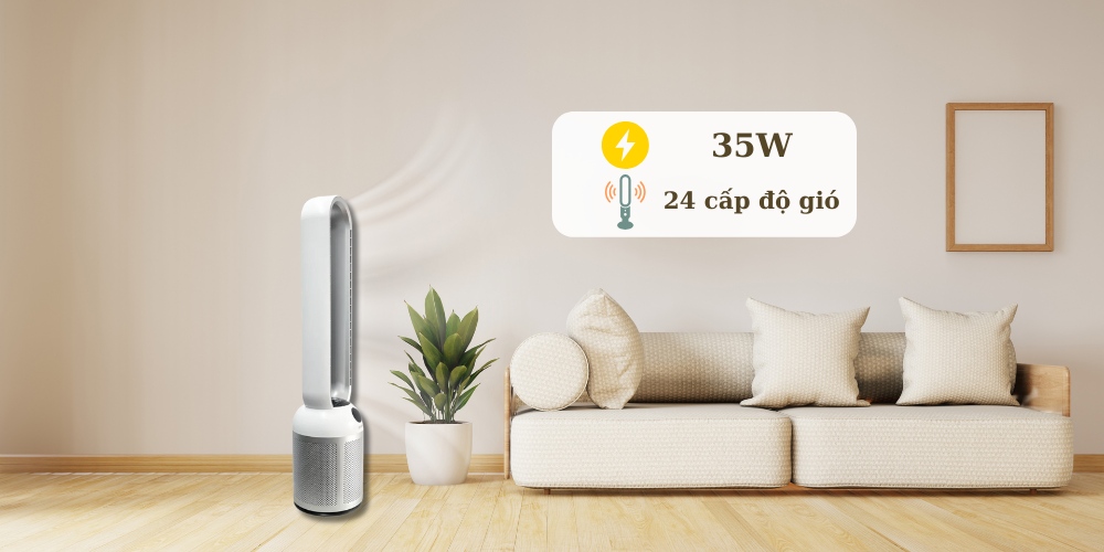 Công suất làm mát 35W, 24 cấp độ gió trên quạt PBF-307S-DC
