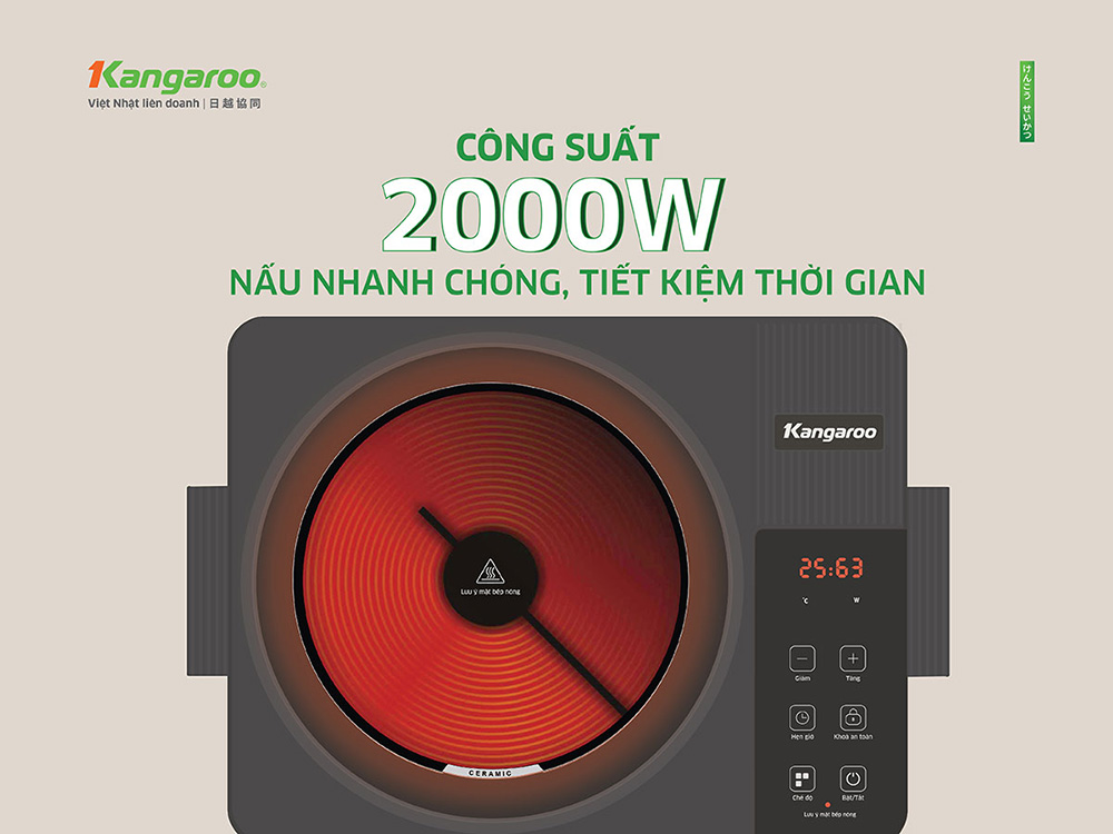 Công suất nấu 2000W mạnh mẽ của bếp Kangaroo KG20IFT2