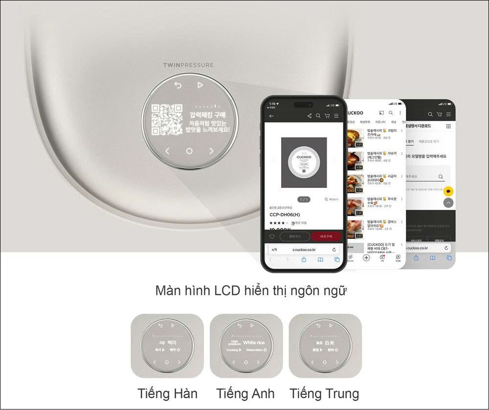 Màn hình LCD hiển thị rõ nét, hỗ trợ nhiều tùy chọn ngôn ngữ