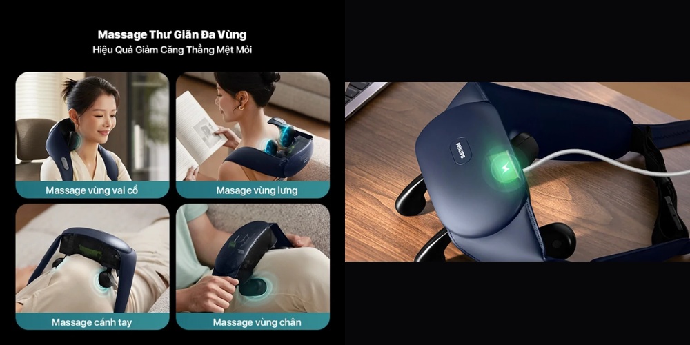 Đai Massage Vai Cổ Philips PPM3322 thư giãn đa vùng, sạc thông qua cổng Type C