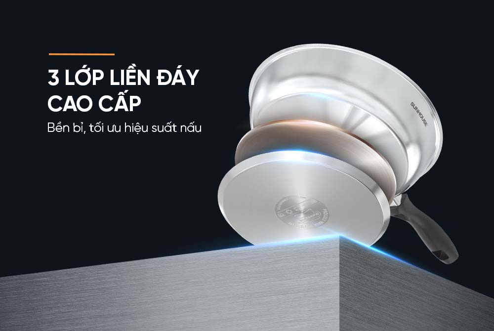 Đáy chảo Sunhouse IN24M3 phẳng hoàn hảo nhờ công nghệ Impact Bonding