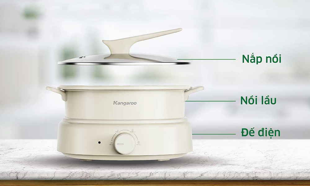 Nồi Lẩu Điện Kangaroo KGEH50N2B có chế tác lòng nồi có thể tháo rời