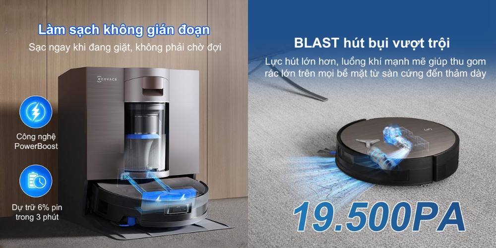 Ecovacs Deebot X11 OmniCyclone làm sạch không gián đoạn, lực hút mạnh mẽ