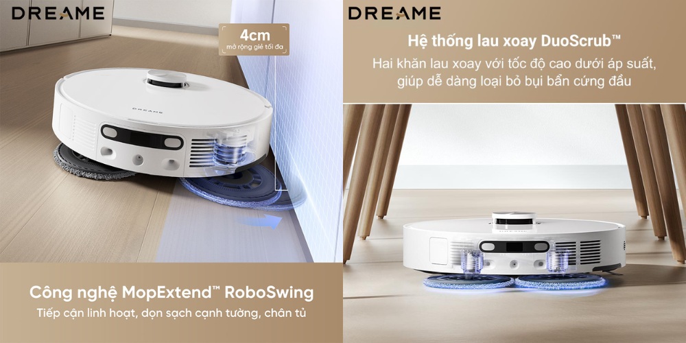 Hệ thống lau xoay kép DuoScrub™ và công nghệ MopExtend RoboSwing trên robot Dreame L10s Ultra Gen 2