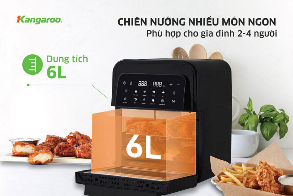 Lò Chiên Không Dầu Kangaroo KG6AF2A có dung tích 6 lít