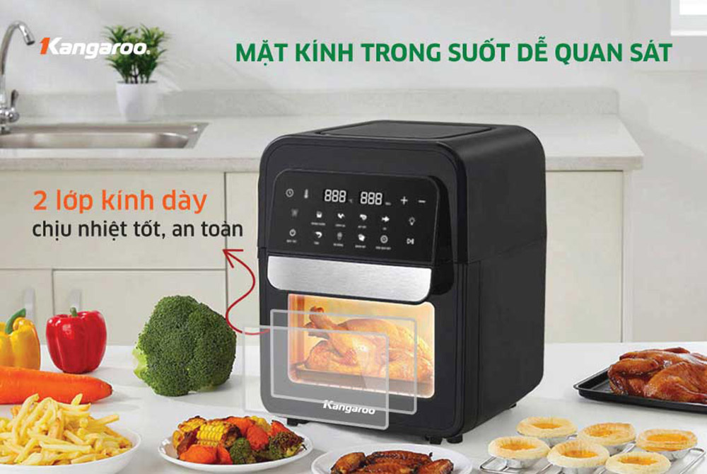 Lò Chiên Không Dầu Kangaroo KG6AF2A có mặt kính trong suốt 2 lớp