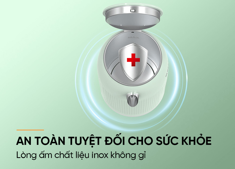 Ấm Đun Siêu Tốc Inox 2 Lớp Sunhouse có lòng ấm được làm từ inox