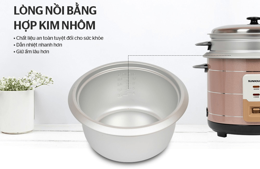 Lòng nồi bằng hợp kim nhôm siêu bền, giữ nhiệt hiệu quả 