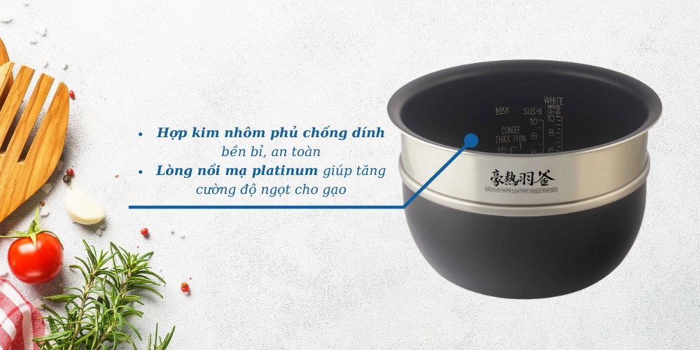 Lòng nồi cơm điện cao tần Zojirushi NP-BSQ18V-TA được làm từ hợp kim nhôm phủ lớp chống dính