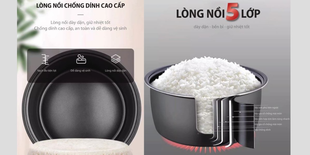 Lòng nồi Sowun SW6955 được làm từ hợp kim nhôm phủ lớp chống dính