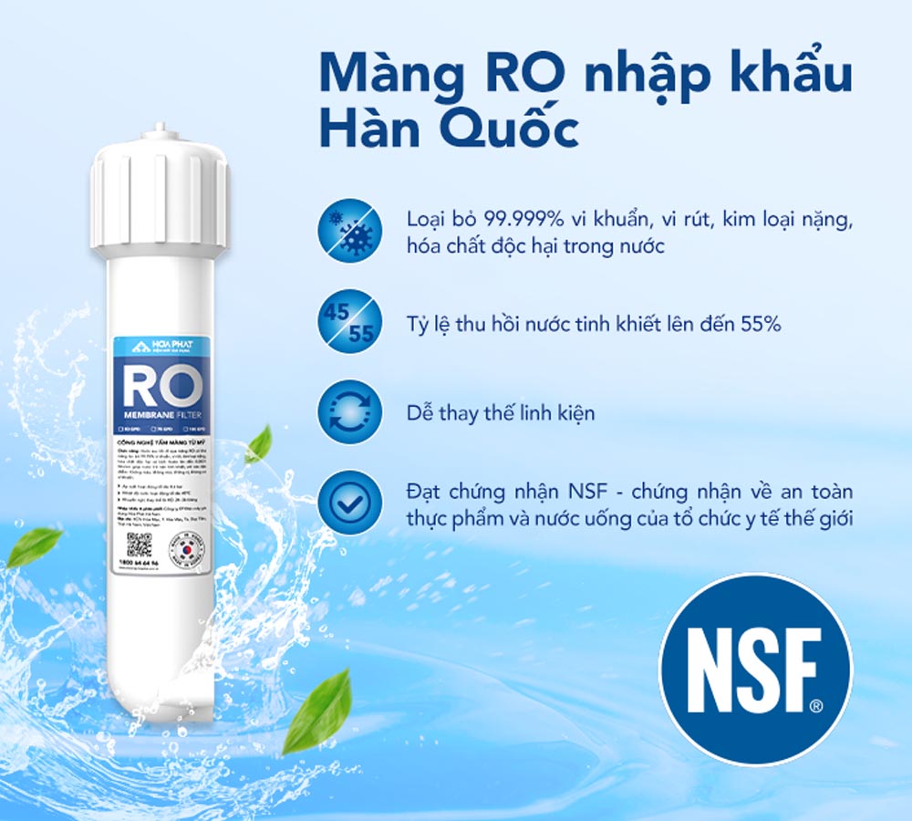 Màng RO loại bỏ đến 99.99% vi khuẩn, virus, kim loại nặng, hóa chất