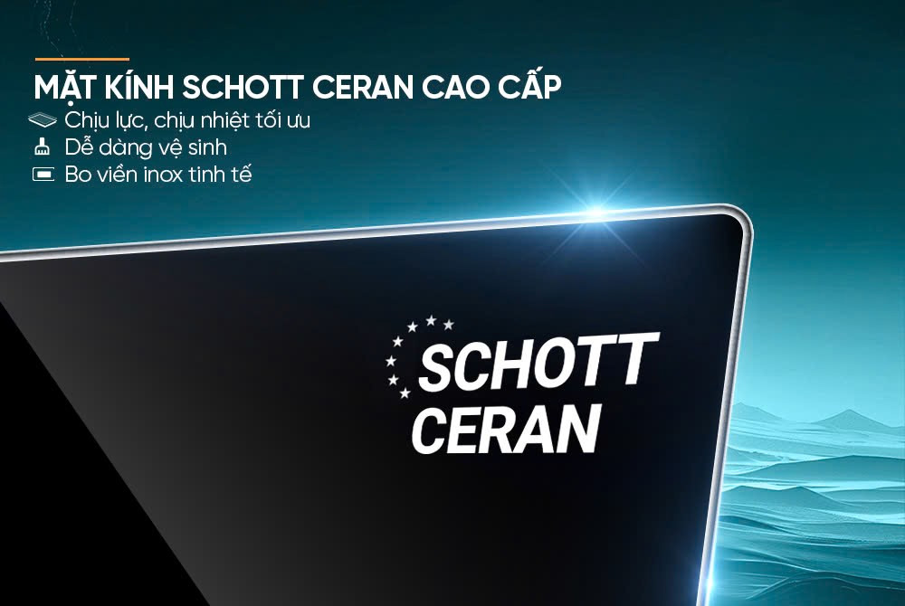 Bếp Đôi Điện Từ MMB82102-TMT sử dụng mặt kính Schott Ceran