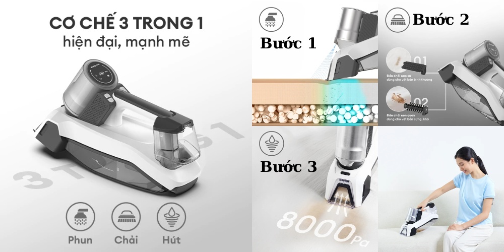 Máy Giặt Thảm Kochi H100 có cơ chế 3 trong 1