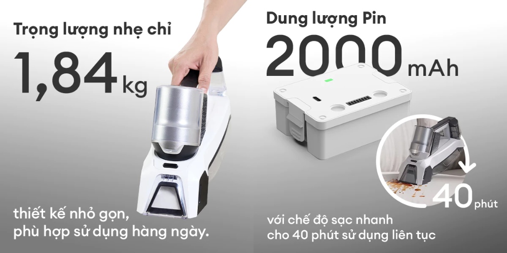Máy Giặt Thảm Kochi H100 có pin 2000 mAh