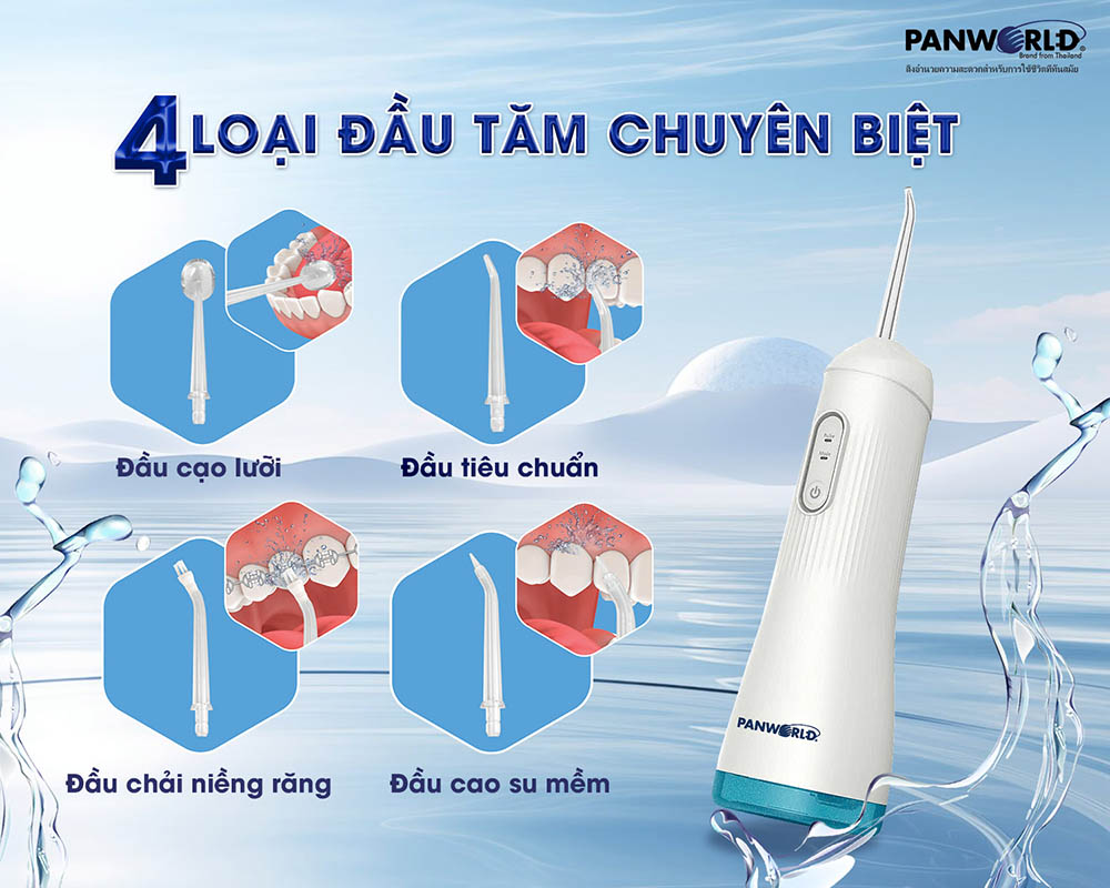 Máy Tăm Nước Panworld PW-3226 đi kèm 4 đầu tăm
