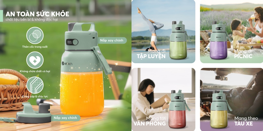 Máy Xay Sinh Tố Elmich BLE9184 có xốc xay và cốc đựng được làm từ nhựa