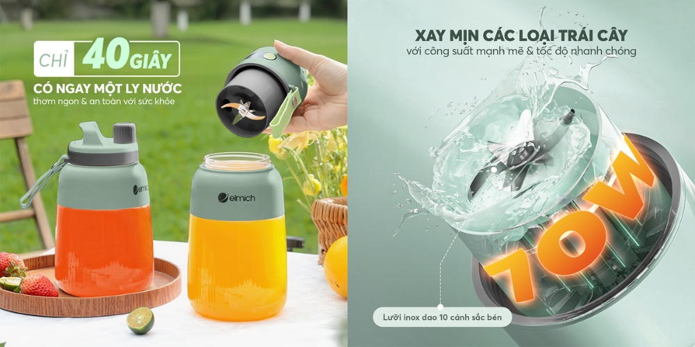 Máy Xay Sinh Tố Elmich BLE9184 với công suất 70W và lưỡi dao Inox 10 cánh