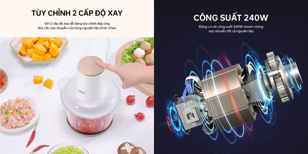 Máy Xay Thịt Aqua AQS-GGS201R(W)-VN xay nhanh mịn và có 2 tốc độ xay