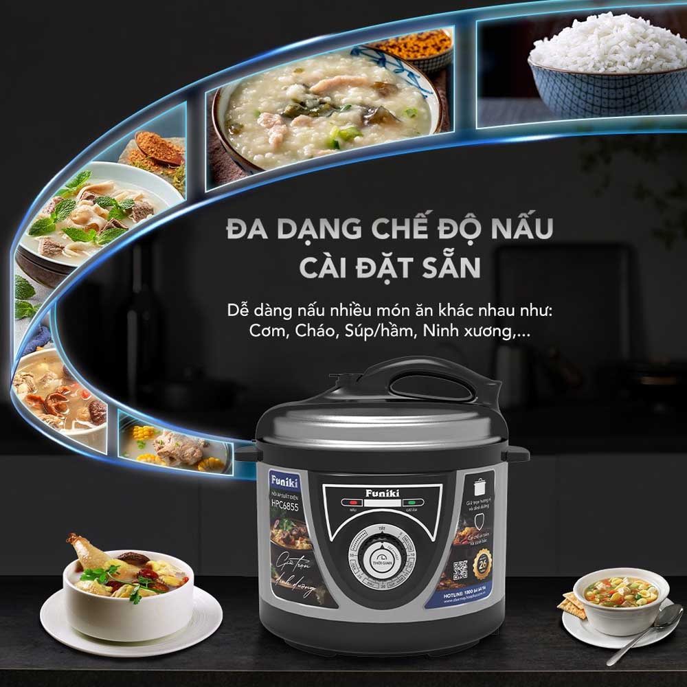 Chế độ nấu ăn đa dạng trên Nồi Áp Suất Điện Funiki HPC6855 5 Lít