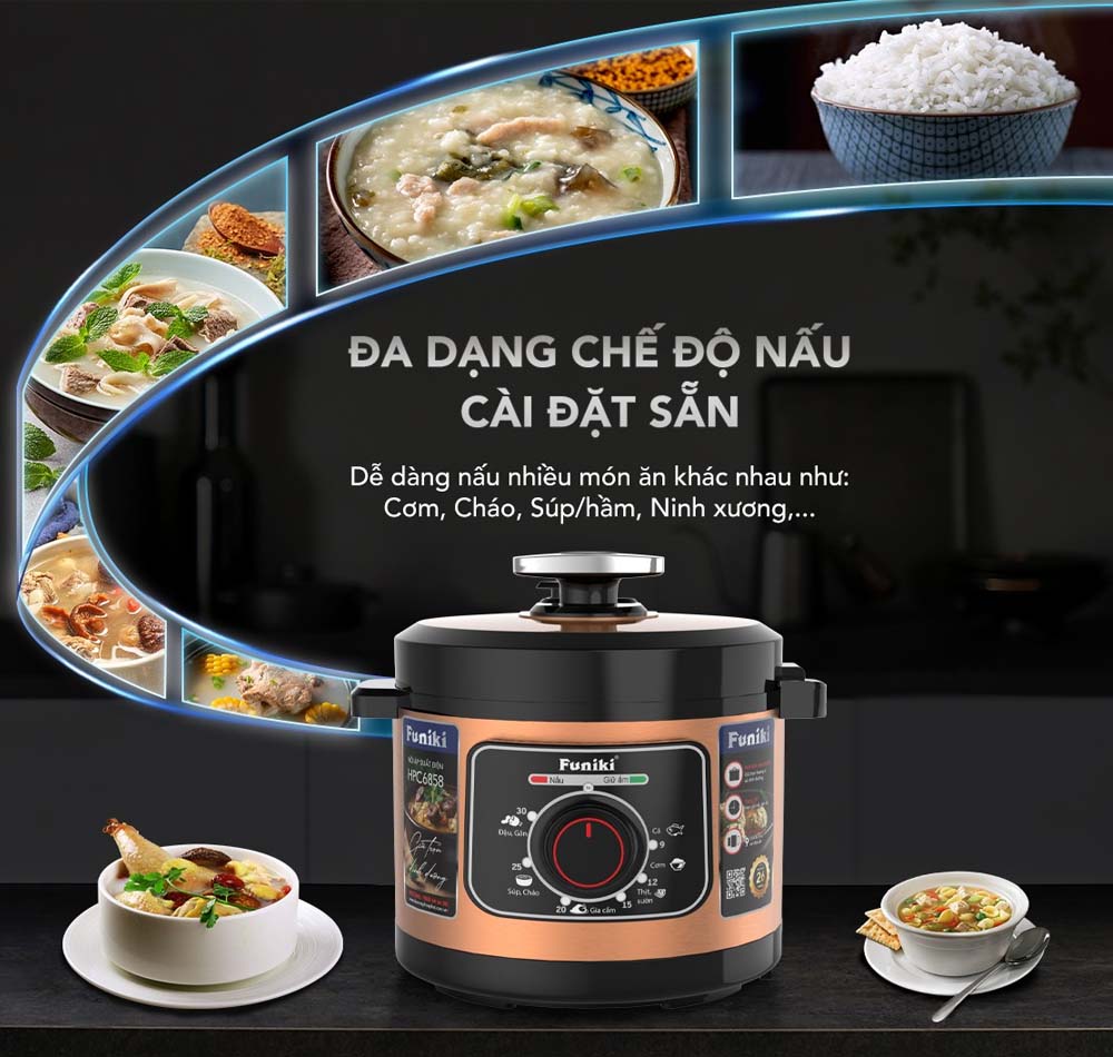 Nồi áp suất điện Funiki HPC6858 6 Lít nấu đa dạng các loại thức ăn