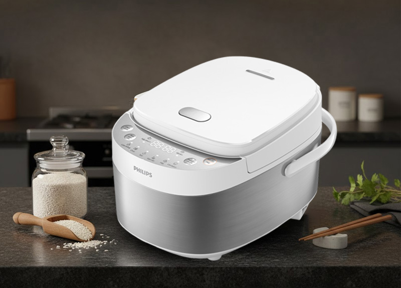 Nồi cơm điện Philips có phong cách thiết kế tinh gọn, hiệu đại 