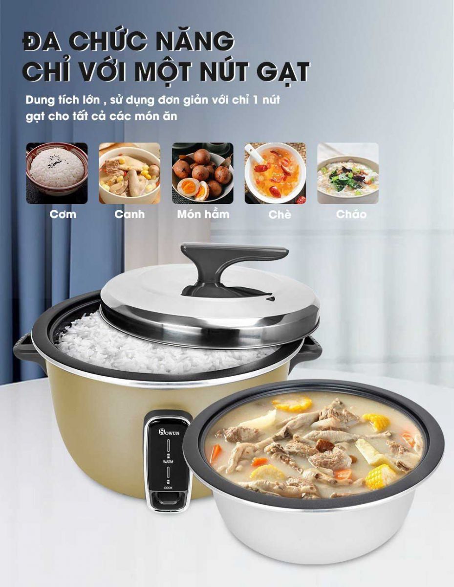 Nồi Cơm Điện Sowun SW6936 điều chỉnh bằng nút gạt