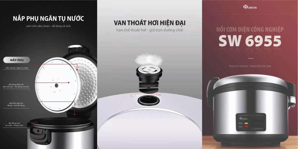 Nồi Cơm Điện Sowun SW6955 có van thoát hơi thông minh