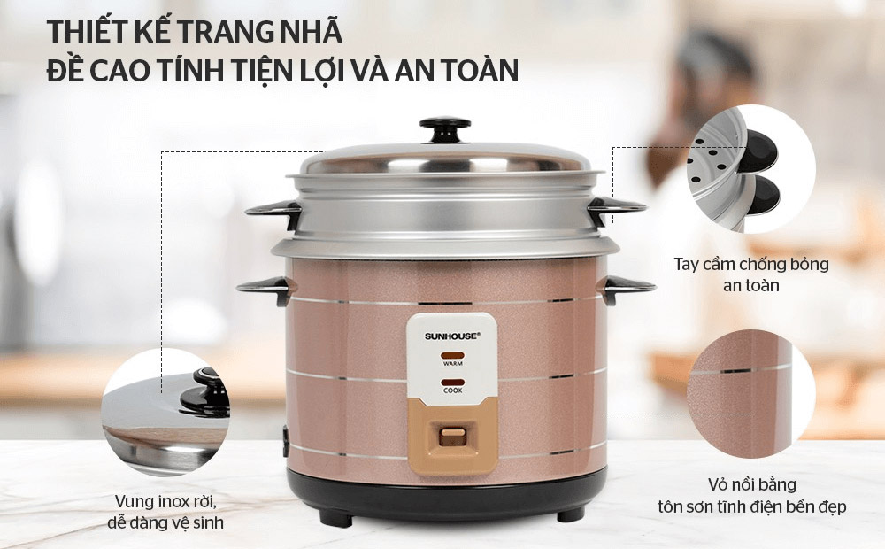 Nồi Cơm Điện Nắp Rời Sunhouse SHD8135 2.2 Lít