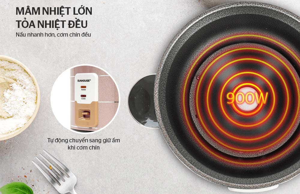 Nồi Cơm Điện Sunhouse SHD8135 có công suất 900W