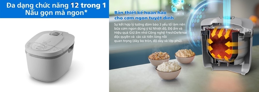 Nồi Cơm Điện Tử Philips HD4719/32 có 12 menu tự động