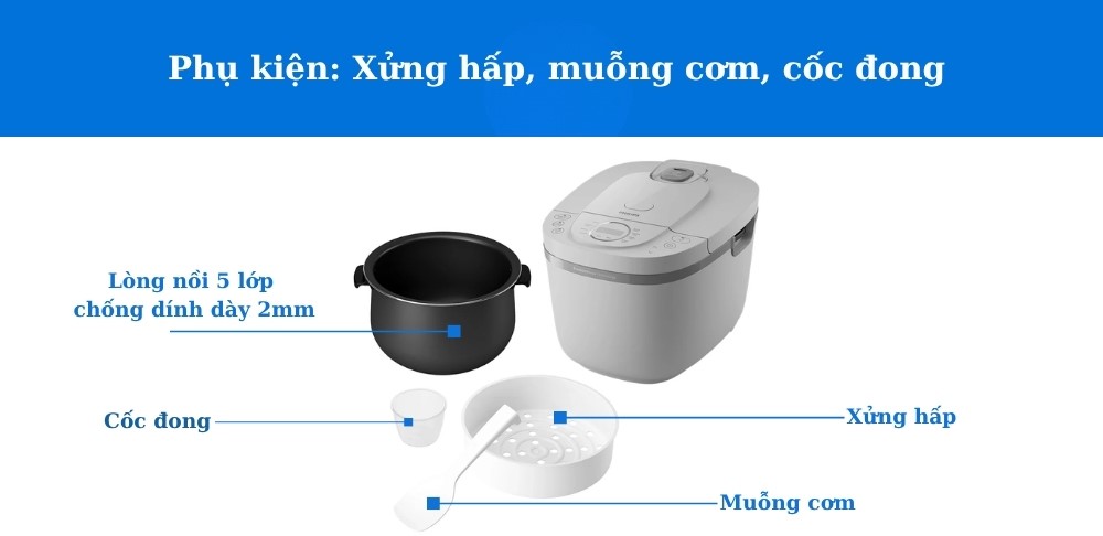 Nồi Cơm Điện Tử Philips HD4719/32 có phụ kiện đi kèm