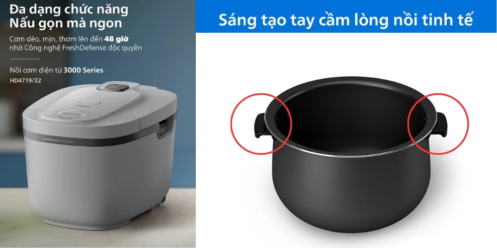 Nồi Cơm Điện Tử Philips HD4719/32 thiết kế hiện đại
