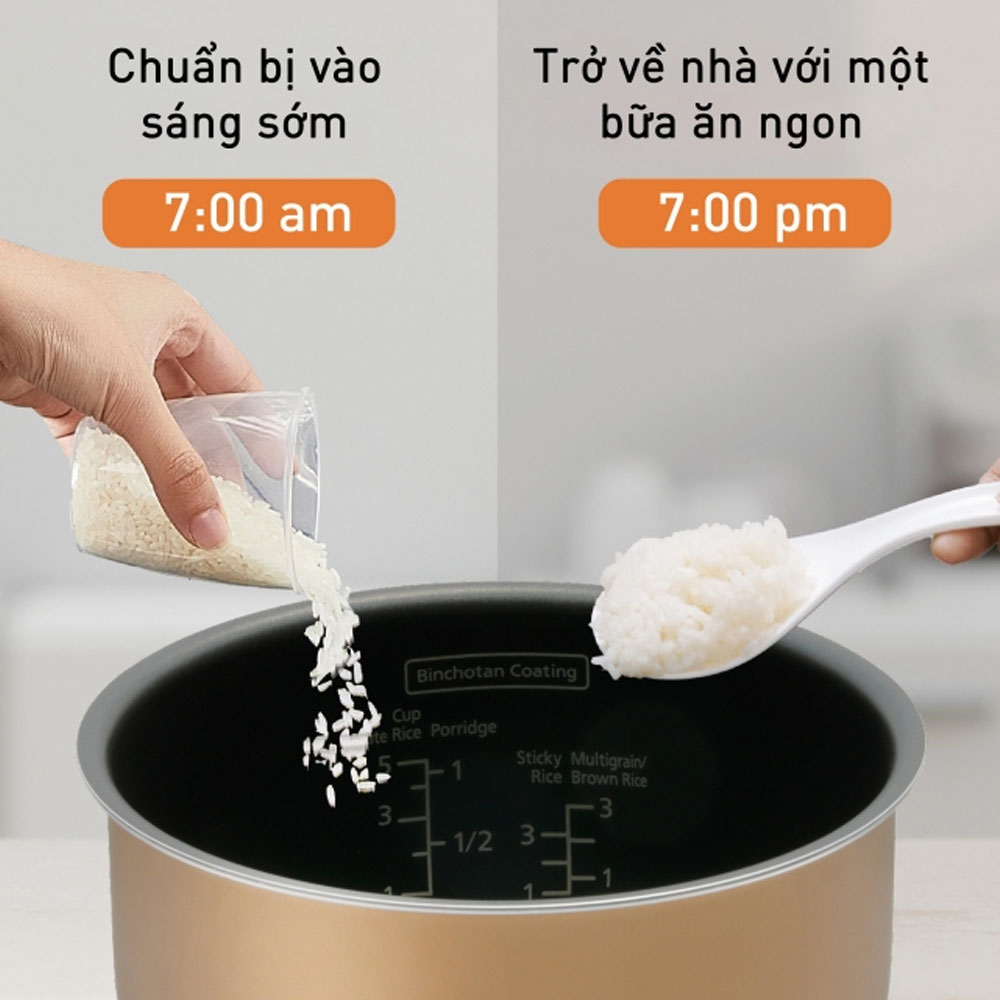 Nồi Cơm Điện Tử SR-DM104KRA hỗ trợ tính năng hẹn giờ nấu