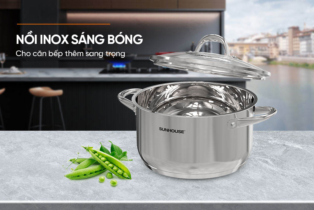 Thiết kế sang trọng của Nồi Inox 3 Đáy Sunhouse SHG301-18
